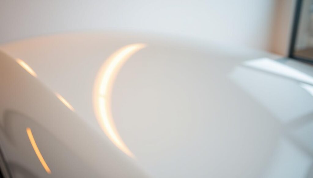 A ceramic-coated car part reflecting a pristine chrome-like surface, bathed in warm, directional lighting that accentuates the smooth, glossy texture. The coating appears seamless, with a crystal-clear clarity that showcases its protective qualities. In the background, a softly blurred, minimalist environment suggests a clean, contemporary setting, highlighting the advanced technology and scientific principles behind this innovative automotive finish. A ceramic-coated car part reflecting a pristine chrome-like surface, bathed in warm, directional lighting that accentuates the smooth, glossy texture. The coating appears seamless, with a crystal-clear clarity that showcases its protective qualities. In the background, a softly blurred, minimalist environment suggests a clean, contemporary setting, highlighting the advanced technology and scientific principles behind this innovative automotive finish.