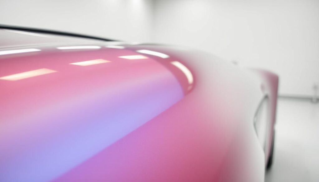 A detailed ceramic-coated automobile surface in a well-lit studio setting. The car's body exhibits a glossy, mirror-like sheen with vibrant colors that highlight the intricate ceramic coating. The foreground features a close-up view of the coated surface, showcasing the smooth, hydrophobic texture and excellent scratch resistance. The middle ground reveals the car's overall sleek design, while the background depicts a clean, minimalist environment that emphasizes the coating's clarity and shine. The lighting is soft and directional, accentuating the depth, reflection, and clarity of the ceramic coating. The overall atmosphere conveys the benefits of ceramic protection - superior gloss, durability, and easy maintenance. A detailed ceramic-coated automobile surface in a well-lit studio setting. The car's body exhibits a glossy, mirror-like sheen with vibrant colors that highlight the intricate ceramic coating. The foreground features a close-up view of the coated surface, showcasing the smooth, hydrophobic texture and excellent scratch resistance. The middle ground reveals the car's overall sleek design, while the background depicts a clean, minimalist environment that emphasizes the coating's clarity and shine. The lighting is soft and directional, accentuating the depth, reflection, and clarity of the ceramic coating. The overall atmosphere conveys the benefits of ceramic protection - superior gloss, durability, and easy maintenance.