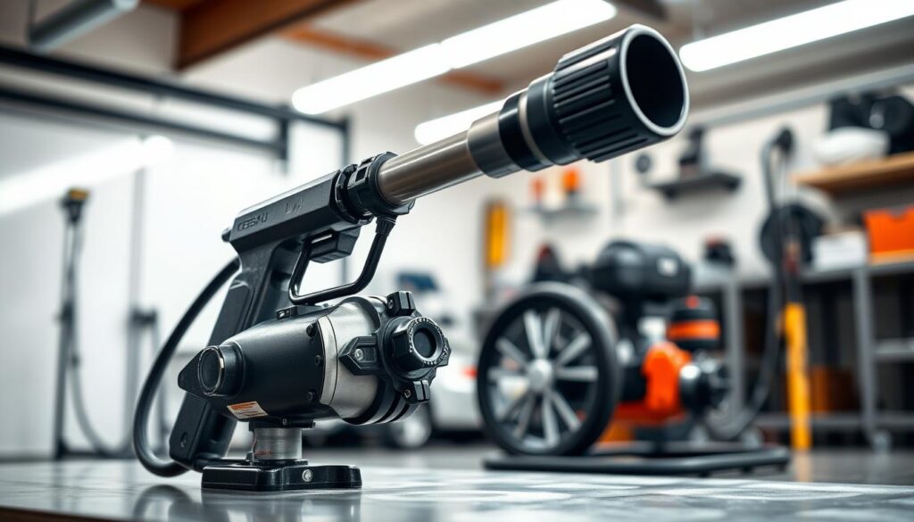 A high-quality, professional-grade foam cannon for a pressure washer, positioned prominently in the foreground. The cannon's sleek, modern design features a sturdy metal body and a large, adjustable nozzle. The middle ground showcases the cannon's versatility, with various nozzle settings and a convenient foam adjustment knob. In the background, a well-lit, clean, and organized workshop or garage setting provides the perfect backdrop, highlighting the cannon's functionality and seamless integration into a professional cleaning setup. The lighting is soft and diffused, creating a warm, inviting atmosphere that emphasizes the cannon's premium quality and attention to detail. A high-quality, professional-grade foam cannon for a pressure washer, positioned prominently in the foreground. The cannon's sleek, modern design features a sturdy metal body and a large, adjustable nozzle. The middle ground showcases the cannon's versatility, with various nozzle settings and a convenient foam adjustment knob. In the background, a well-lit, clean, and organized workshop or garage setting provides the perfect backdrop, highlighting the cannon's functionality and seamless integration into a professional cleaning setup. The lighting is soft and diffused, creating a warm, inviting atmosphere that emphasizes the cannon's premium quality and attention to detail.