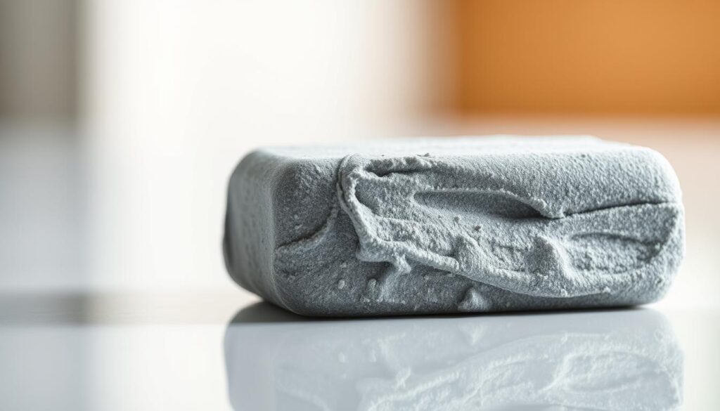 A close-up view of a chemical clay bar, its texture and composition visibly detailed. The clay bar is situated on a clean, reflective surface, illuminated by soft, diffused lighting that accentuates its malleable, pliable nature. The background is subtly out of focus, creating a sense of depth and drawing the viewer's attention to the intricate structure of the clay. The image captures the unique properties of the clay bar, revealing its intended use for automotive detailing and paint correction. A close-up view of a chemical clay bar, its texture and composition visibly detailed. The clay bar is situated on a clean, reflective surface, illuminated by soft, diffused lighting that accentuates its malleable, pliable nature. The background is subtly out of focus, creating a sense of depth and drawing the viewer's attention to the intricate structure of the clay. The image captures the unique properties of the clay bar, revealing its intended use for automotive detailing and paint correction.