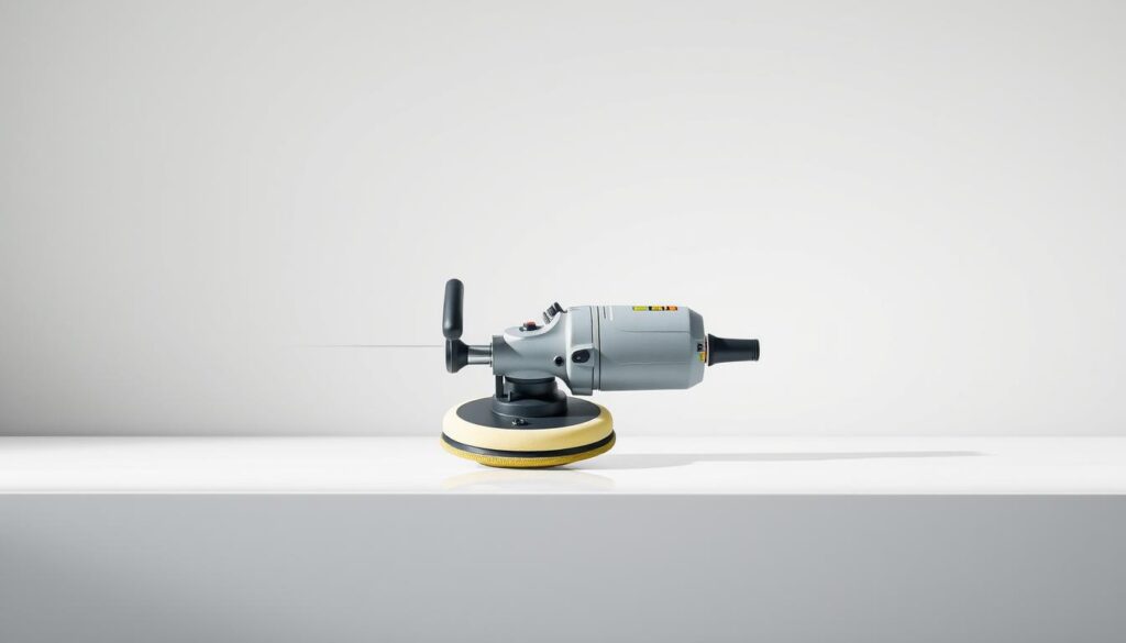 A well-lit, high-resolution image of a dual-action polishing machine with a modern, sleek design. The machine is positioned on a clean, smooth surface, showcasing its ergonomic handles, variable speed control, and high-quality construction. The foreground highlights the machine's key features, including the dual-action orbital polishing pad and the powerful motor that drives it. The middle ground provides a clear view of the machine's overall shape and size, emphasizing its balanced and stable design. The background is a minimalist, neutral setting that allows the machine to be the focal point, conveying a sense of professionalism and attention to detail. A well-lit, high-resolution image of a dual-action polishing machine with a modern, sleek design. The machine is positioned on a clean, smooth surface, showcasing its ergonomic handles, variable speed control, and high-quality construction. The foreground highlights the machine's key features, including the dual-action orbital polishing pad and the powerful motor that drives it. The middle ground provides a clear view of the machine's overall shape and size, emphasizing its balanced and stable design. The background is a minimalist, neutral setting that allows the machine to be the focal point, conveying a sense of professionalism and attention to detail.